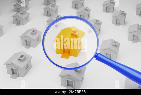 Searching Home Concept. 3d Illustration. Stock Photo