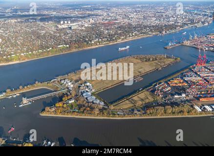 Aerial view of the Petroleumhafen in the Port of Hamburg, port, economy, port expansion, Petroleumhafen, expansion, Waltershof, container, container Stock Photo