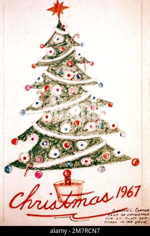 Artwork: Prisoners of War Art - Vietnam, camp of detention for U.S. pilots captured in Vietnam - untitled (Christmas Tree) Artist: Gerald L. Coffee. Country: Unknown Stock Photo