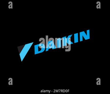 Daikin, rotated logo, black background Stock Photo