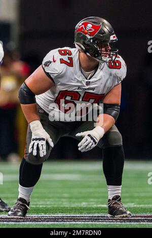 Tampa Bay Buccaneers guard Luke Goedeke (67) is seen during an NFL football  game against the Dallas Cowboys, Sunday, Sept. 11, 2022, in Arlington,  Texas. Tampa Bay won 19-3. (AP Photo/Brandon Wade