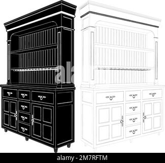 Cupboard Sideboard Buffet Vector. Illustration Isolated On White Background. A Vector Illustration Of Cupboard Furniture. Stock Vector
