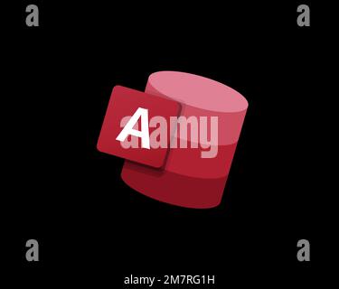 Microsoft Access, rotated logo, black background B Stock Photo