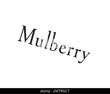 Mulberry company, rotated logo, white background B Stock Photo