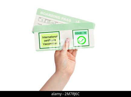 Digital International Certificate of Covid-19 Vaccination. The certificate indicates that the holder has been vaccinated against Coronavirus Covid-19. Stock Photo