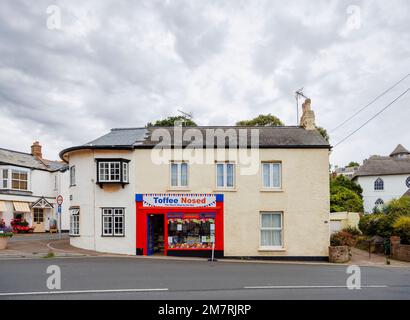 Toffee Nosed, a small traditional sweet shop in Budleigh Salterton, an unspoilt coastal town in East Devon on the Jurassic Coast, southwest England Stock Photo