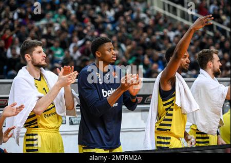 Athens, Greece, 10/01/2023, Bench players of Fenerbahce Beko Istanbul during the Euroleague, Round 18, match between Panathinaikos BC and Fenerbahce Beko Istanbul at Oaka Altion on January 10, 2023 in Athens, Greece. Stock Photo