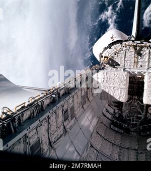 A view of the Space Shuttle Columbia during its first launch. Base ...