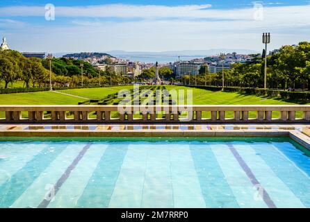 Lisbon, Portugal, October 26, 2016: Scenic view of Lisbon from the observation deck of Park Eduardo VII Stock Photo