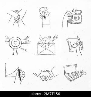 Black teamwork icons vector with doodle art design set Stock Vector