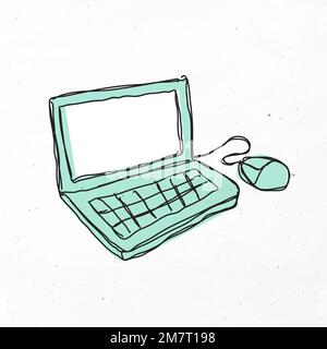 Green hand drawn laptop vector clipart Stock Vector