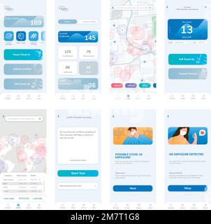 COVID-19 tracking application template vector mobile screen Stock Vector