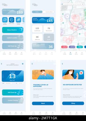 COVID-19 tracking application template vector mobile screen Stock Vector