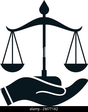 single hand holding scale Balance of justice. law service logo and icon Design. Unique, professional , modern and eye-catching design. Stock Vector