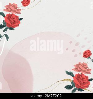 Pink Valentine&rsquo;s roses with gold border vector abstract watercolor background Stock Vector