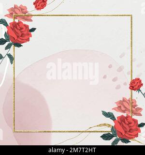 Valentine&rsquo;s red roses frame vector with watercolor background Stock Vector