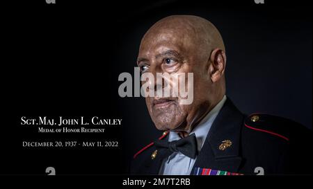 A portrait of retired Medal of Honor recipient, Sgt. Maj. John L. Canley, taken July 9, 2018. Sgt. Maj. Canley received the Medal of Honor for his heroic actions during the Battle of Hue City while serving in Vietnam. Canley was recognized for his actions from Jan. 31 to Feb 6, 1968, during the Tet Offensive, where he braved enemy fire to save his men. Canley passed away after battling cancer for decades on May 11, 2022. Stock Photo