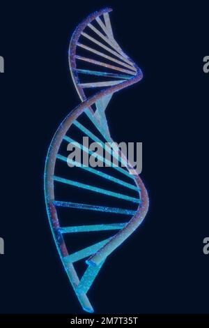 Three-dimensional illustration render in conceptual representation of double helix spiral known by science as DNA, surrounded by glowing particles, ph Stock Photo