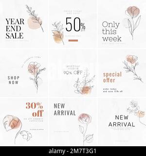Sale templates vector for year end sale minimal style social media ad set Stock Vector
