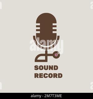 Editable microphone logo vector flat design with sound record text Stock Vector