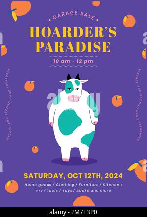Editable poster template vector for garage sale with cute animal illustration Stock Vector