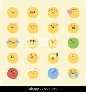 Cute doodle emoticon vector set digital sticker Stock Vector