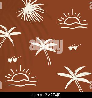 Brown summer vacation background vector with cute doodle graphics Stock Vector