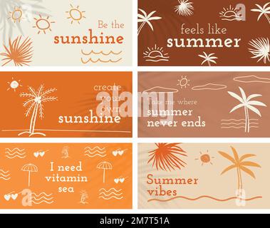 Doodle editable summer templates vector with cute doodle set for social media banner Stock Vector