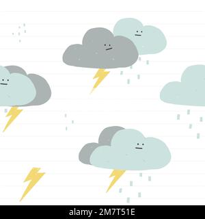 Rainy clouds seamless pattern vector cute doodle background for kids Stock Vector