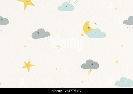 Night sky seamless pattern vector weather doodle background for kids Stock Vector