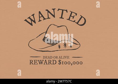 Vintage wanted presentation template vector with hand drawn elements in cowboy theme Stock Vector