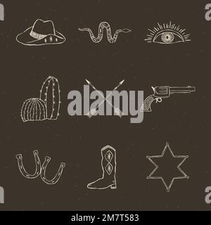 Hand drawn cowboy logo vector set Stock Vector