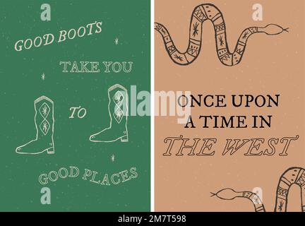 Cowboy themed poster template vector with editable text set Stock Vector