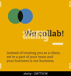 Editable social media template vector bauhaus inspired flat design with we collab text Stock Vector