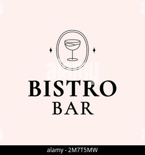 Bistro bar logo template vector with minimal cocktail glass illustration Stock Vector