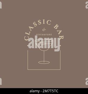 Luxury bar logo template vector with minimal cocktail glass illustration Stock Vector