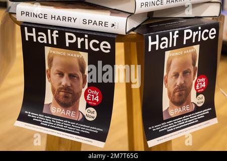 London, UK. 10th Jan, 2023. Copies of Prince Harry's new book 'Spare' on sale at a bookshop in Twickenham' Prince Harry's highly anticipated memoir 'Spareî released on Tuesday has already sold 400,000 copies, causing controversy for reported rifts between Harry and his older brother Prince William. Credit: SOPA Images Limited/Alamy Live News Stock Photo