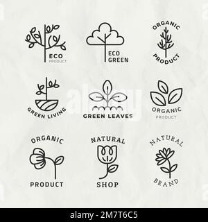Line eco logo template vector for branding with text set Stock Vector