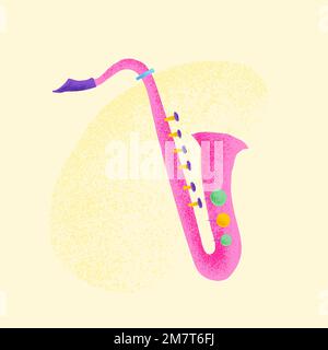 Pink saxophone sticker vector musical instrument illustration Stock Vector