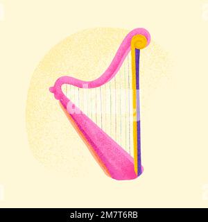 Pink harp sticker vector musical instrument illustration Stock Vector