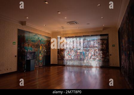 Ciudad de mexico, CDMX, 10 12 22, Mexico stained glass window in an empty museum room with the sun at the entrance of the Museo de los Pinos, no peopl Stock Photo