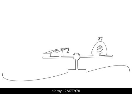 Cartoon of money cost saving for goal and success in school, education metaphor. Continuous line art Stock Vector