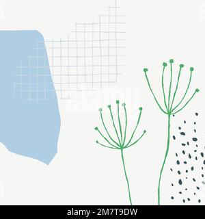 White grid floral background vector with dandelion flower doodle Stock Vector