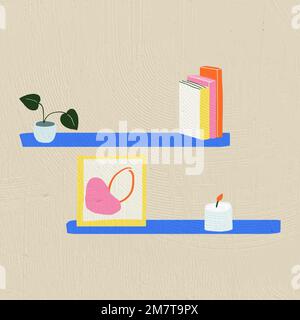 Hand drawn shelves vector home decor in colorful flat graphic style Stock Vector