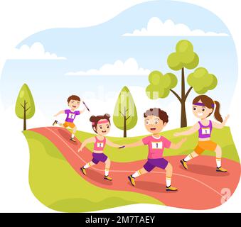 Relay Race Illustration Kids by Passing the Baton to Teammates Until ...