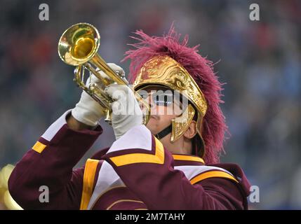 Arlington, Texas, USA. 2nd Jan, 2023. USC Trojans band before the NCAA Football game between the Tulane Green Wave and the USC Trojans at AT&T Stadium in Arlington, Texas. Matthew Lynch/CSM/Alamy Live News Stock Photo