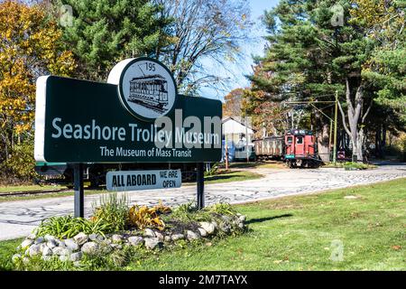 entrance sign to the Seashore Trolley Museum in Kennebunkport Maine USA Stock Photo