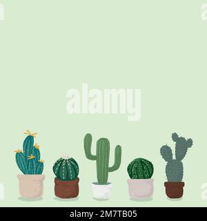 Cactus pot green background vector cute hand drawn style Stock Vector