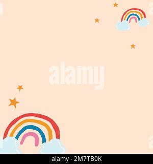 Cute rainbow frame vector in beige background cute hand drawn style Stock Vector