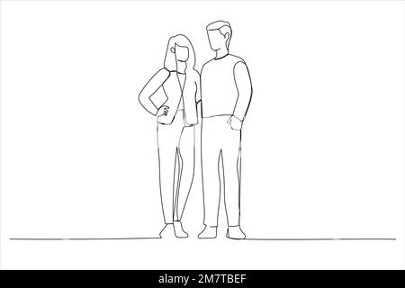 Cartoon of cute couple hugging. Continuous line art Stock Vector